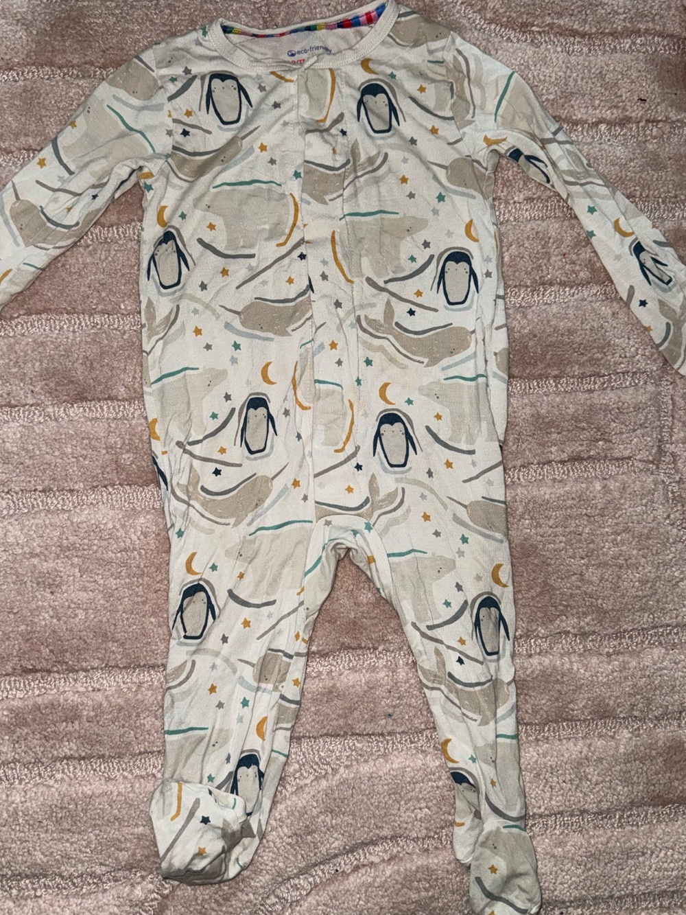Magnetic Me Cream Footed One-Piece with Penguin and Moon Print